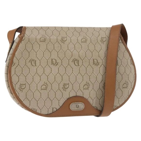 Christian Dior Honeycomb Canvas Shoulder Bag PVC Leather Beige - Picture 1 of 15